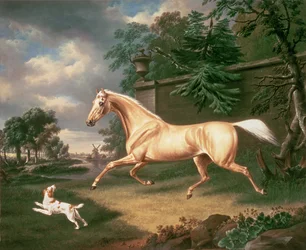 En Palomino skræmt af en kommende storm med en Spaniel, 1814